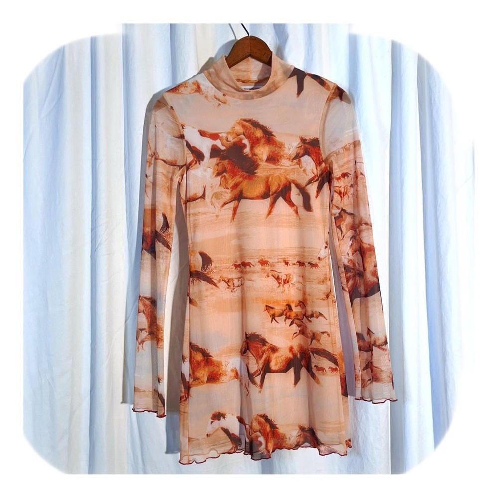 Urban Outfitters Beige and Brown Horse Print Mini Dress